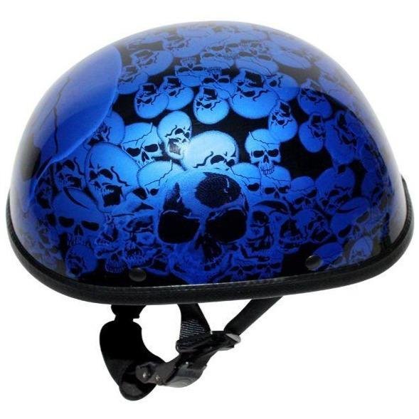 Novelty Motorcycle Helmet - Blue Skull Boneyard - Shorty - H6401-BLUE-DL - Image 8