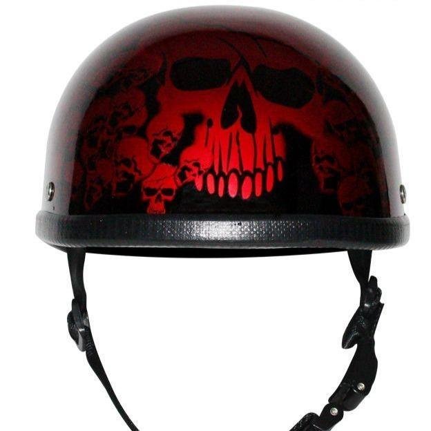 Novelty Motorcycle Helmet - Burgundy Red Skull Boneyard - Shorty - H6401-BURG-DL - Image 2