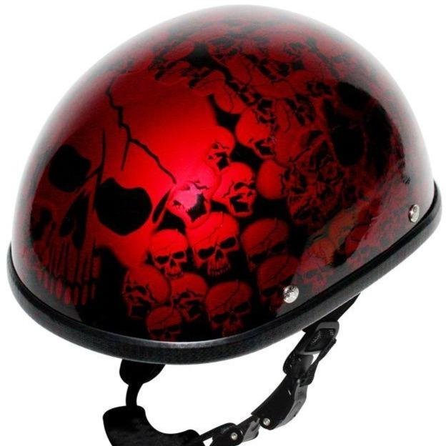 Novelty Motorcycle Helmet - Burgundy Red Skull Boneyard - Shorty - H6401-BURG-DL - Image 7