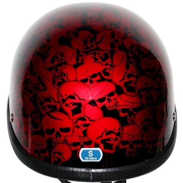 Novelty Motorcycle Helmet - Burgundy Red Skull Boneyard - Shorty - H6401-BURG-DL - Image 9