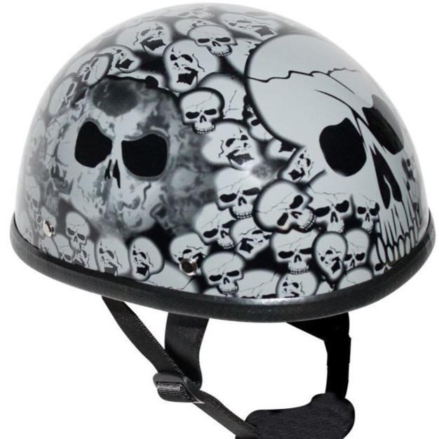 Novelty Motorcycle Helmet - Gray Skull Boneyard - Shorty - H6401-GREY-DL