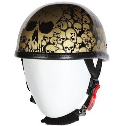 Novelty Motorcycle Helmet - Smokey Gold Skull Boneyard - Shorty - H6401-SMOKEY-DL