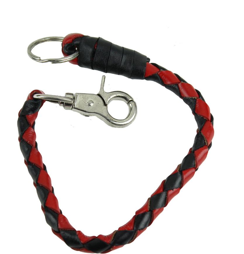 Key Chain - Get Back Whip Style in Black and Red Leather - 14 Inches Long - SKU KC-GBW6-DL