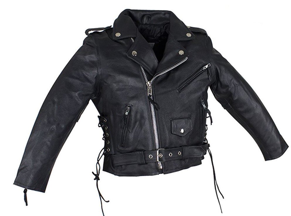 Leather Motorcycle Jacket - Kid's - Teen's - Side Laces - KD344-TEEN-DL