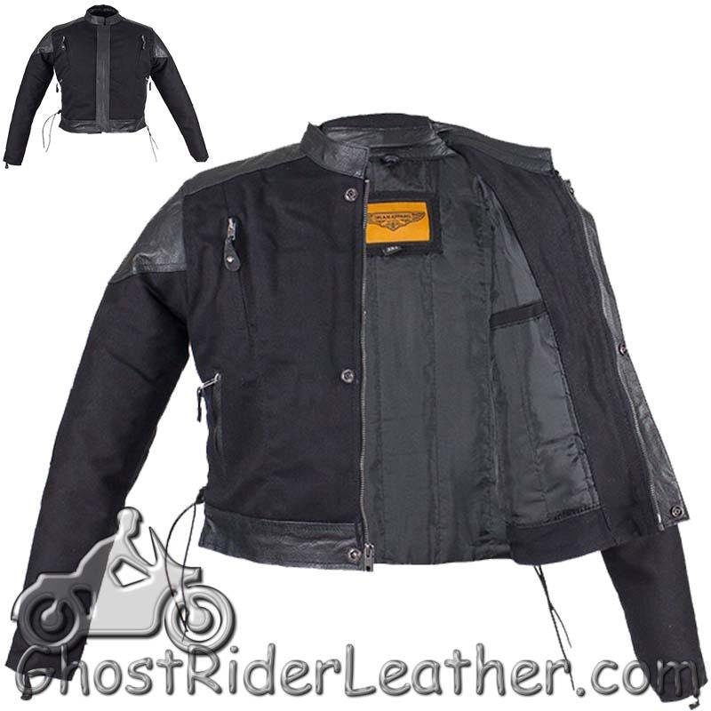 Kids Black Denim and Leather Motorcycle Jacket with Side Laces - SKU GRL-KD345-DL - Image 3