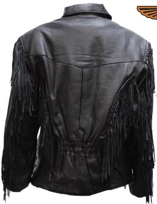 Women's Leather Motorcycle Jacket With Braid and Fringe - SKU LJ246-01-DL - Image 2