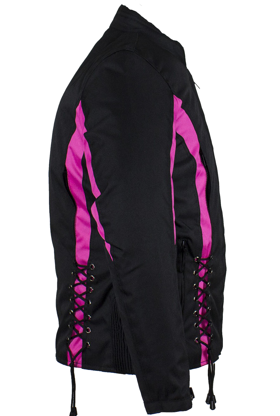 Ladies Textile Racing Jacket In Black and Pink - SKU LJ266-CCN-PINK-DL - Image 2