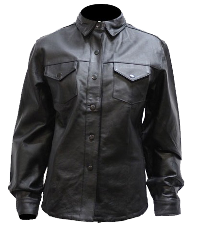 Leather Shirt - Women's - Black - Snap Closure - LJ276-BLK-09-DL