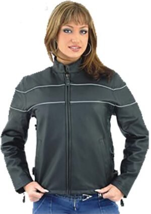 Women's Reflective Piping Naked Leather Racer Jacket with Air Vents - SKU LJ7900-11-DL