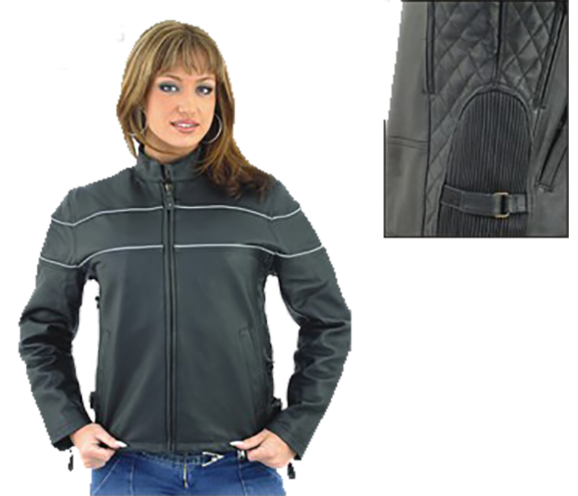Women's Reflective Piping Naked Leather Racer Jacket with Air Vents - SKU LJ7900-11-DL - Image 2