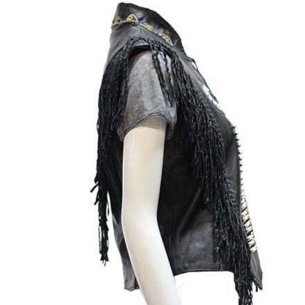 Women's Black Leather Western Style Beadwork and Bones Vest - SKU LV428-DL - Image 3