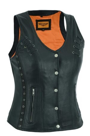 Leather Vest - Women's - Concealed Gun Pockets - Grommets - LV8500-07-DL