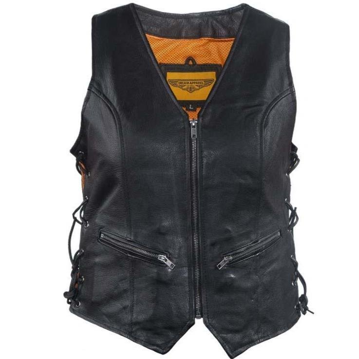 Women's Leather Vest with Side Laces and Concealed Carry Pocket - SKU LV8509-DL - Image 3