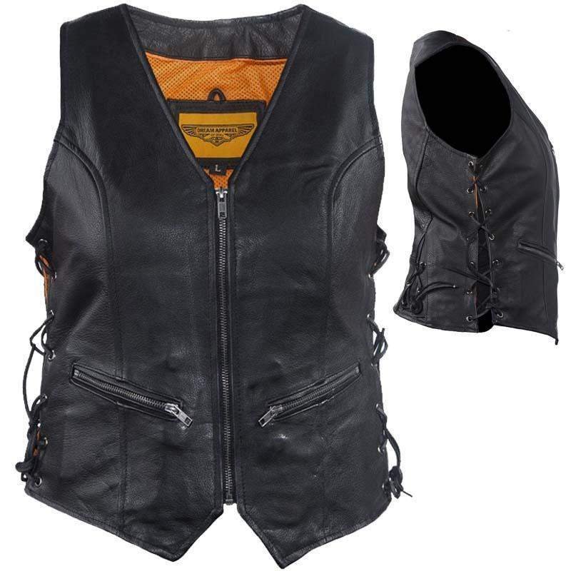 His and Hers Zipper Front Premium Leather Vests With Side Laces / SKU GRL-MV310-ZIP-11-LV8509-DL - Image 6