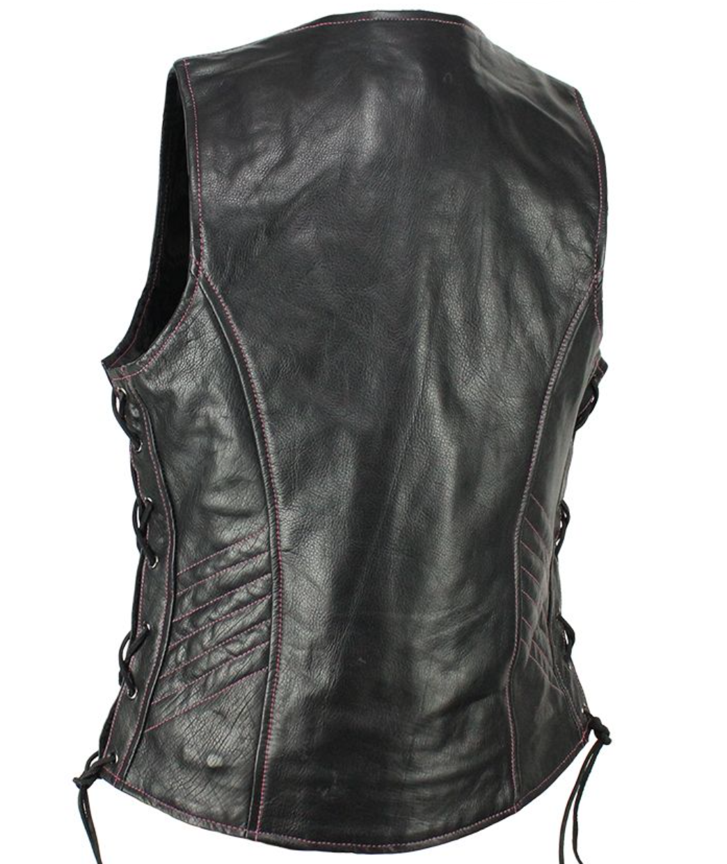 Leather Vest - Women's - Concealed Gun Pockets - Pink Stitching - LV8526-11-PINK-DL - Image 2