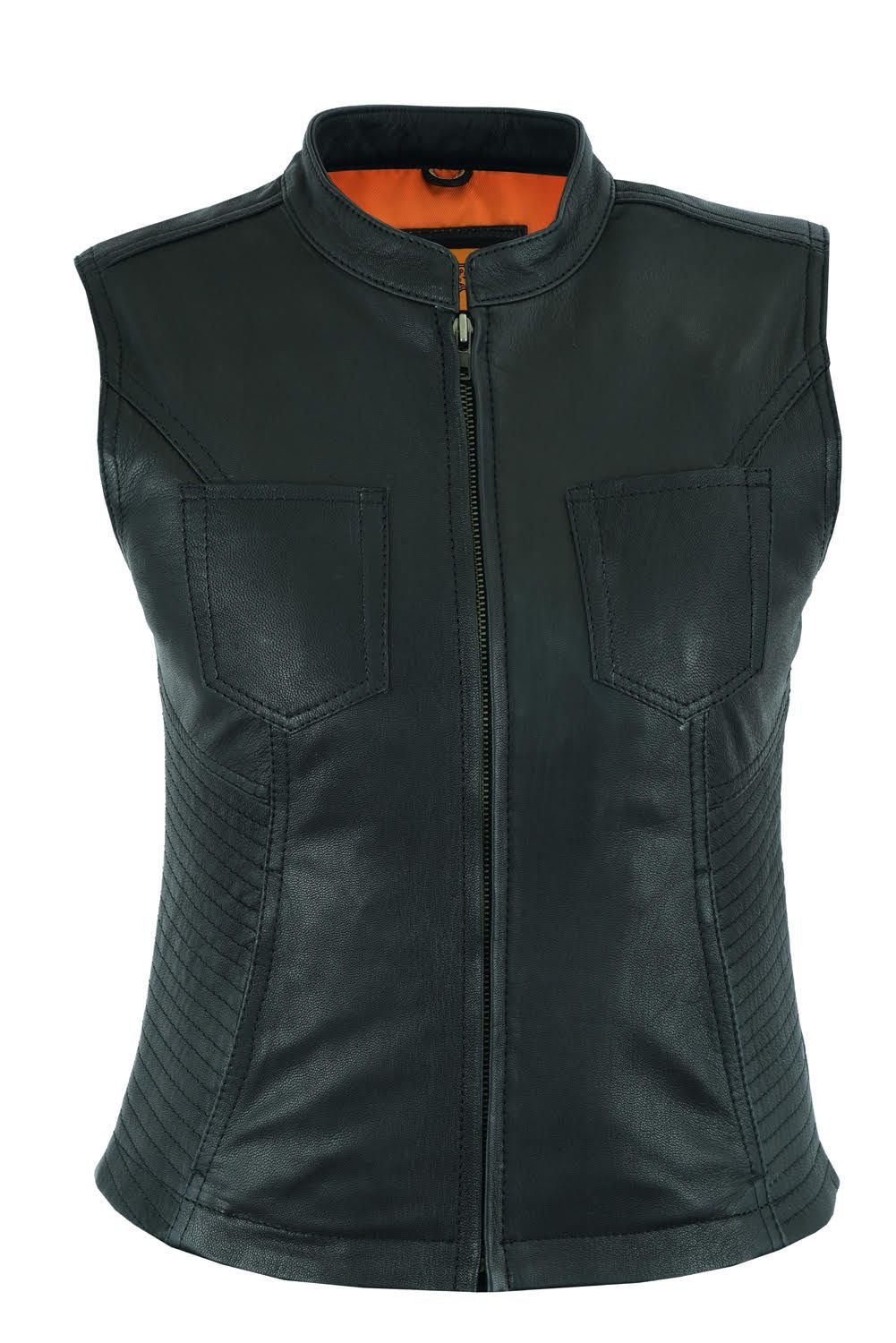 Leather Vest - Women's - Concealed Gun Pockets - Racer Collar - LV8528-07-DL - Image 2