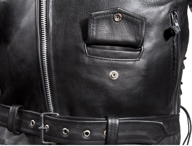 Leather Motorcycle Police Style Jacket with Side Laces and Vents - Up To Size 72 - SKU MJ201-SS-DL - Image 4