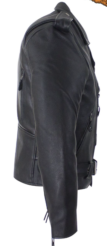 Leather Motorcycle Police Style Jacket with Side Laces and Vents - Up To Size 72 - SKU MJ201-SS-DL - Image 7