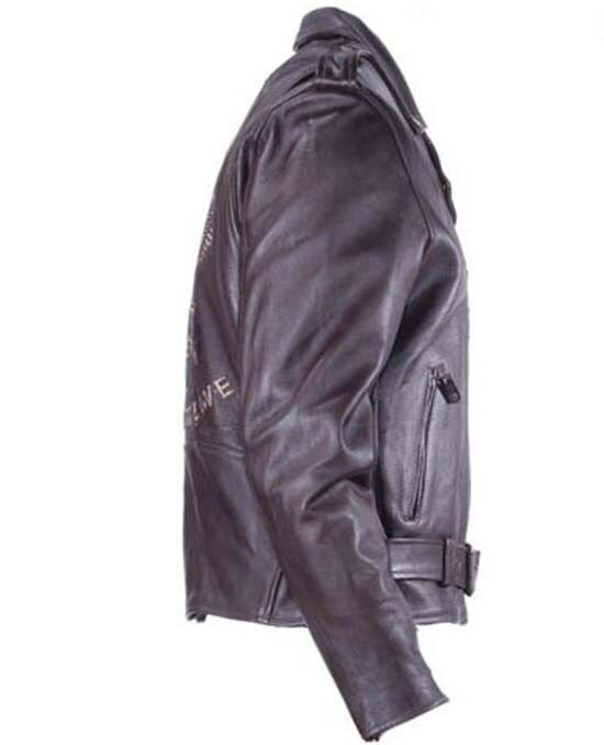 Embossed Eagle Retro Brown Motorcycle Jacket with Side Laces and Live To Ride - MJ703-09-DL - Image 4