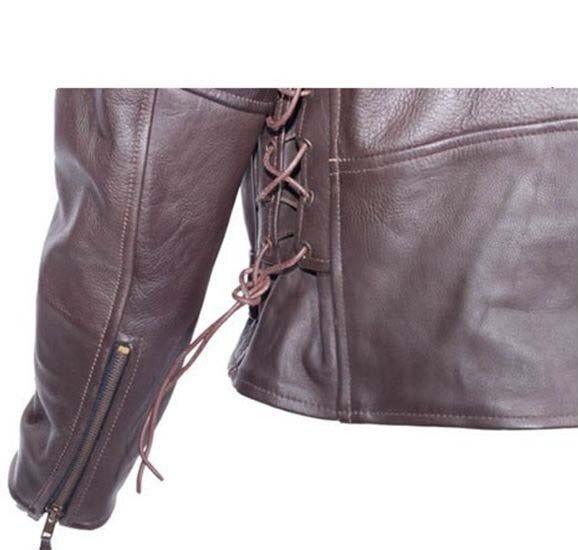 Embossed Eagle Retro Brown Motorcycle Jacket with Side Laces and Live To Ride - MJ703-09-DL - Image 5