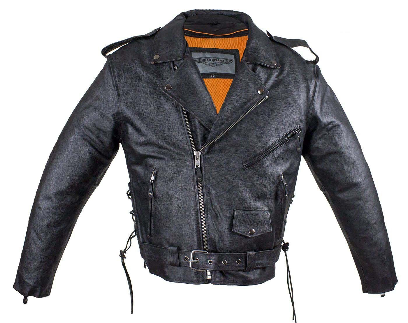 Embossed Eagle Motorcycle Jacket with Side Laces and Live To Ride - SKU MJ703-SS-DL - Image 2