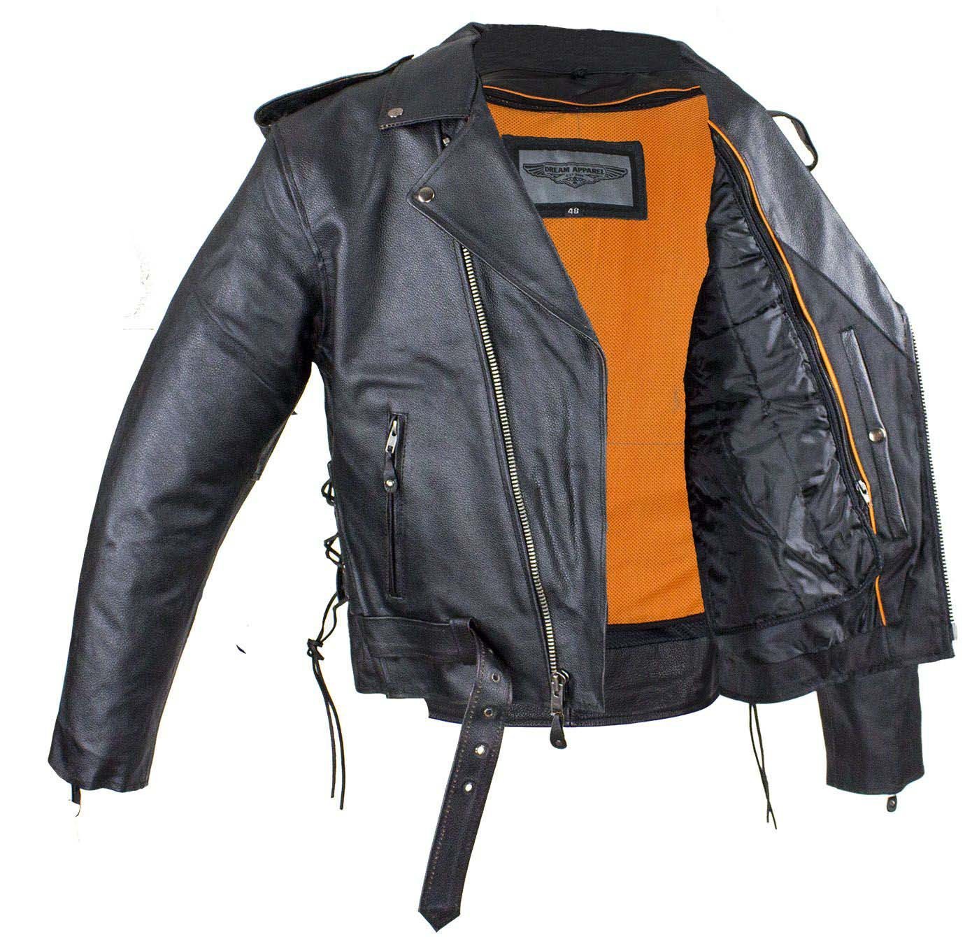 Embossed Eagle Motorcycle Jacket with Side Laces and Live To Ride - SKU MJ703-SS-DL - Image 4