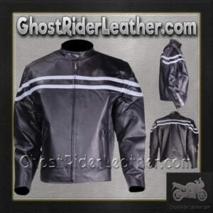 Mens Motorcycle Racer Jacket with Silver Stripe - MJ779-SIL-DL