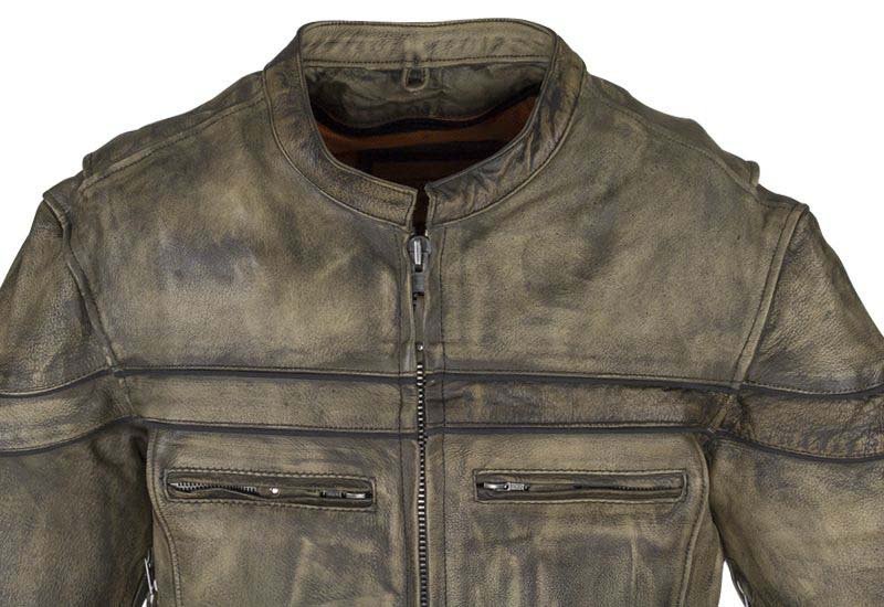 Leather Motorcycle Jacket - Men's - Concealed Carry Pockets - Distressed Brown - MJ796-12-DL - Image 2