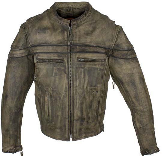 Leather Motorcycle Jacket - Men's - Concealed Carry Pockets - Distressed Brown - MJ796-12-DL