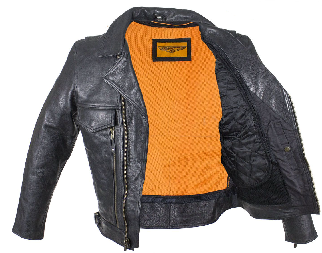 Leather Motorcycle Jacket - Men's - Racer - Gun Pockets - MJ800-DL - Image 2