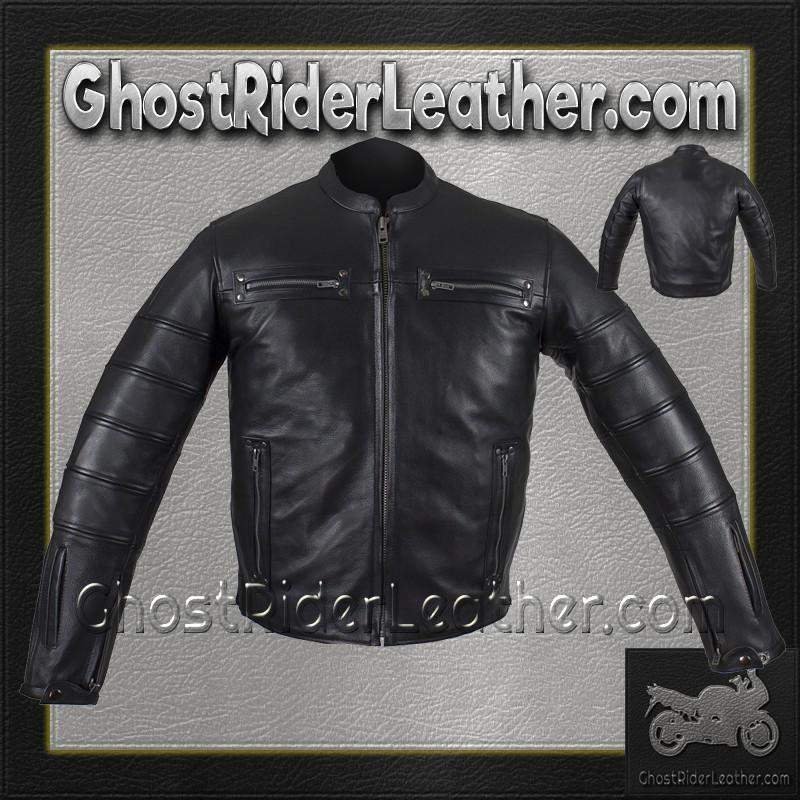 Black Pleated Racer Leather Jacket with Concealed Carry Pockets - SKU MJ828-DL - Image 6
