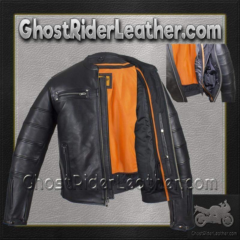 Black Pleated Racer Leather Jacket with Concealed Carry Pockets - SKU MJ828-DL - Image 7