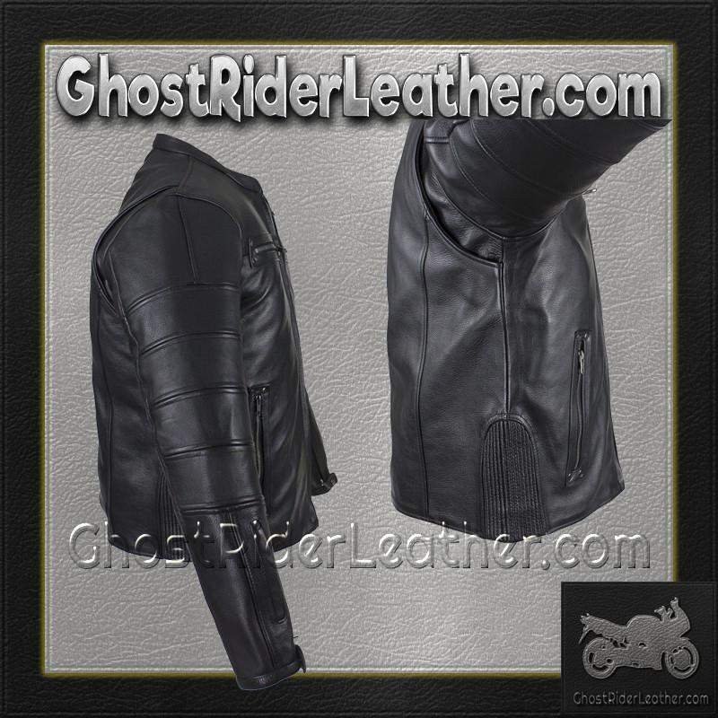 Black Pleated Racer Leather Jacket with Concealed Carry Pockets - SKU MJ828-DL - Image 8