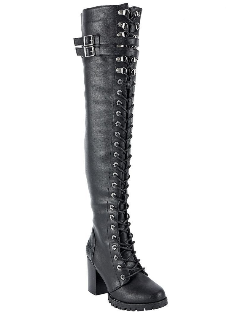 Motorcycle Boots - Women's - Knee High - Chunky Heel and Zipper - MR-BTL7003-DL - Image 2