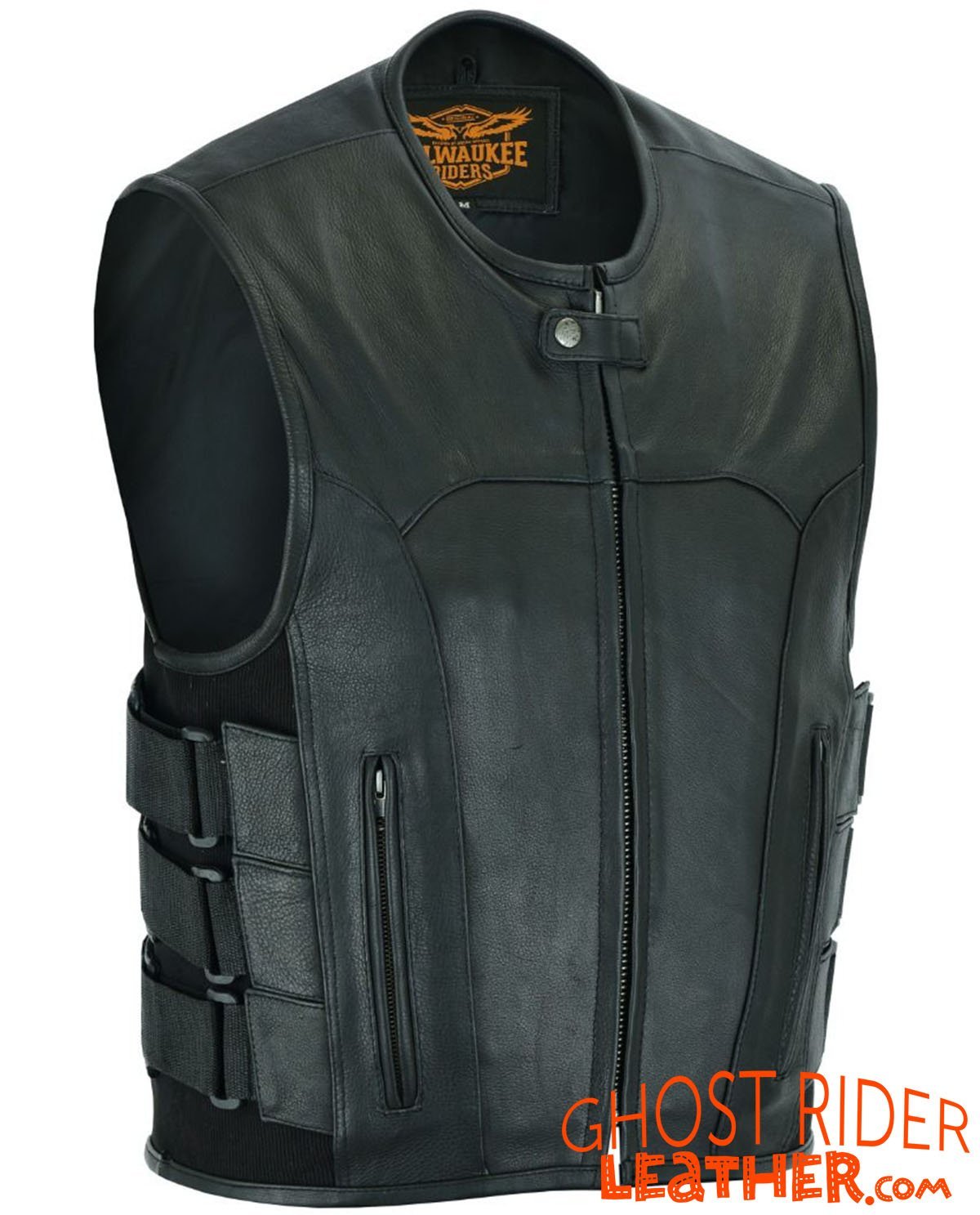 Leather Motorcycle Vest - Men's - Up To Size 5XL - Tactical - SWAT - MR-MV315-11-DL - Image 2