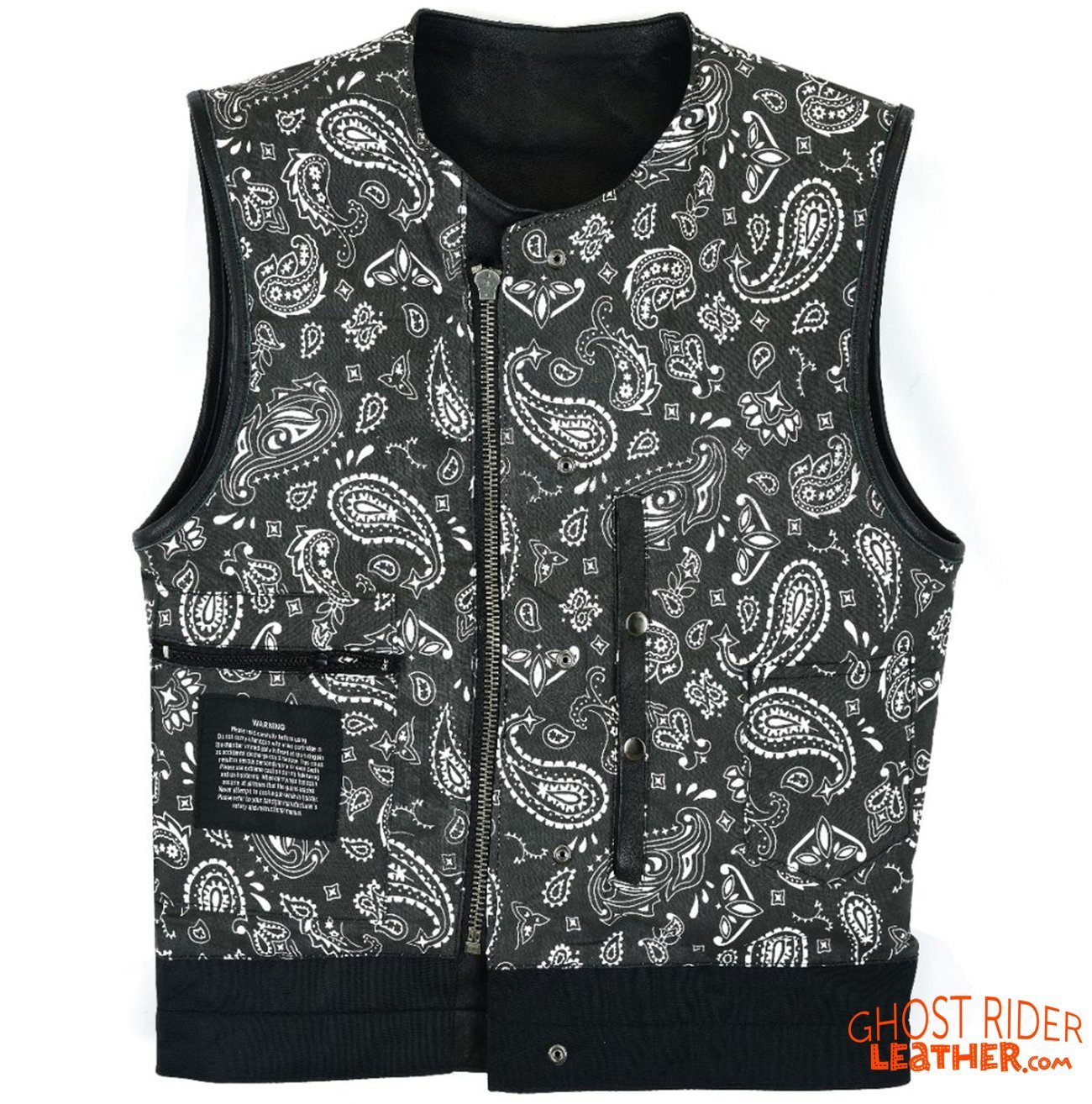 Leather Vest - Men's - Motorcycle Club - Black Paisley Lining - Up To 60 - MV78024-PL-11-DL - Image 3