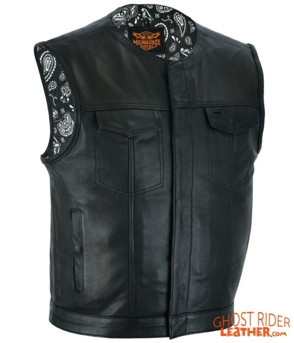 Leather Vest - Men's - Motorcycle Club - Black Paisley Lining - Up To 60 - MV78024-PL-11-DL