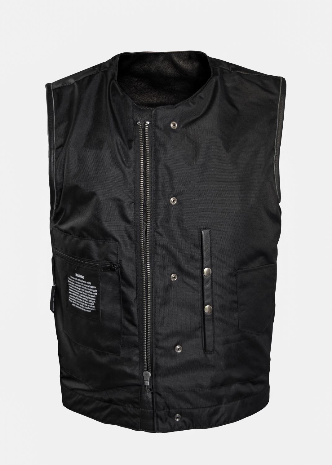 Leather Motorcycle Vest - Men's - Black - Pleated Club - MV8024-ZIP-11-DL - Image 2