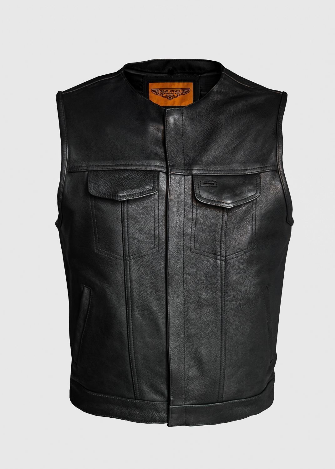 Leather Motorcycle Vest - Men's - Black - Pleated Club - MV8024-ZIP-11-DL - Image 3