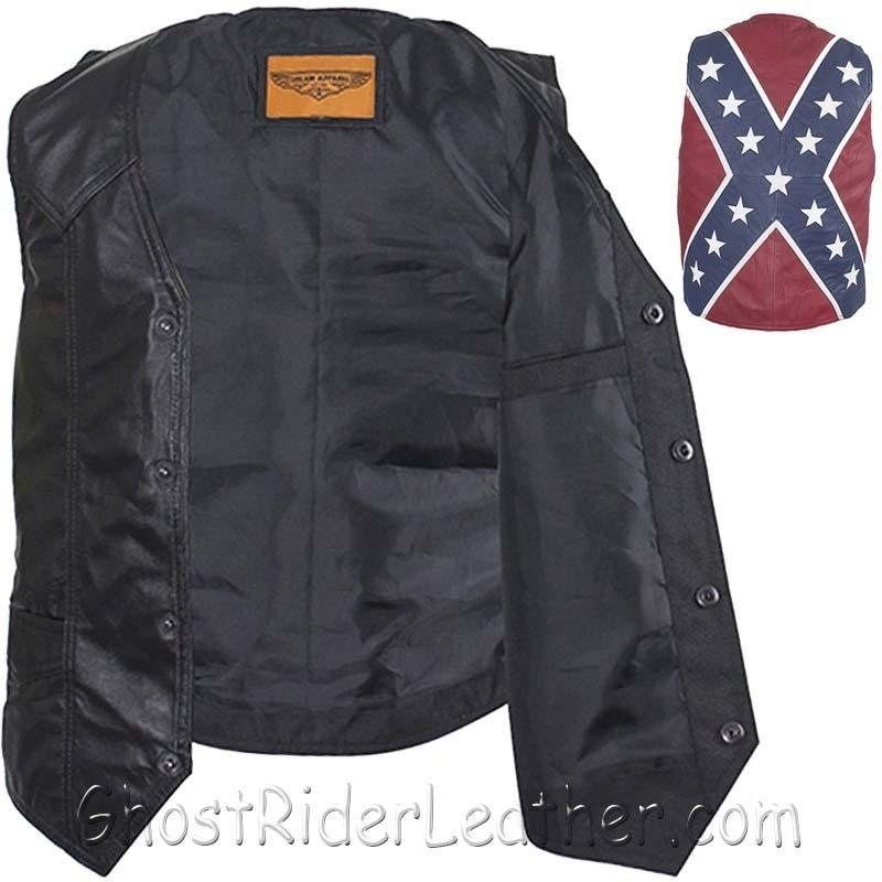Leather Motorcycle Vest - Men's - Rebel Flag - Confederate - MV2700-07-DL - Image 3