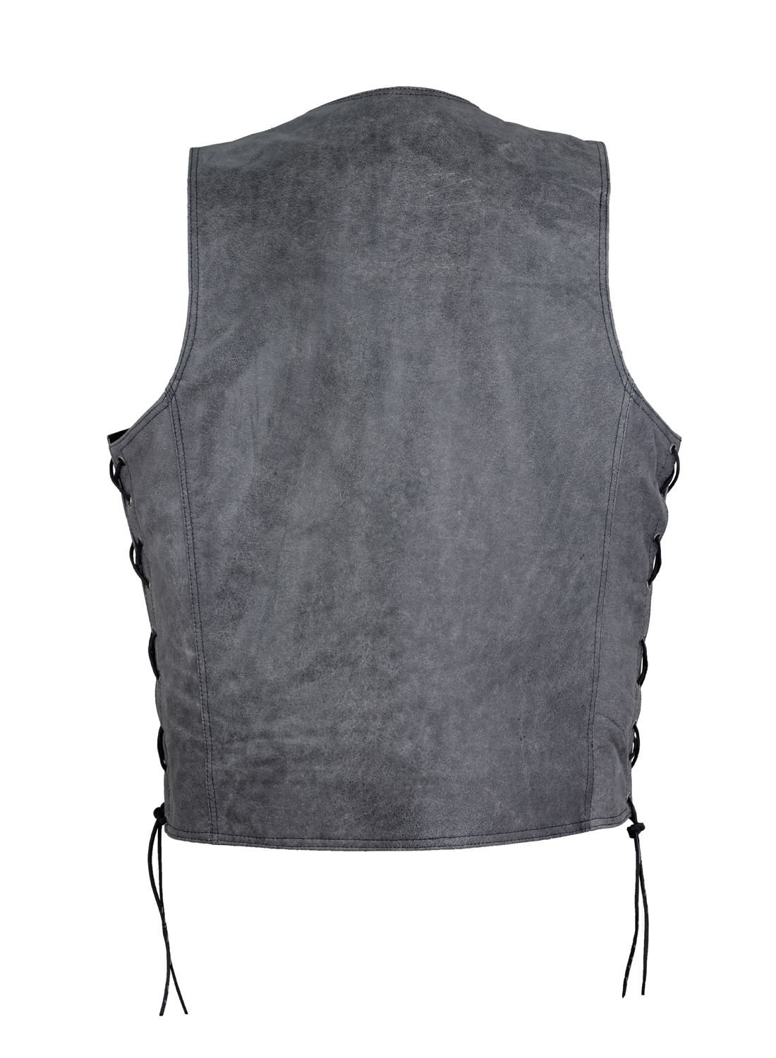 Leather Motorcycle Vest - Men's - Gray - 10 Pocket - MV310-16-DL - Image 3