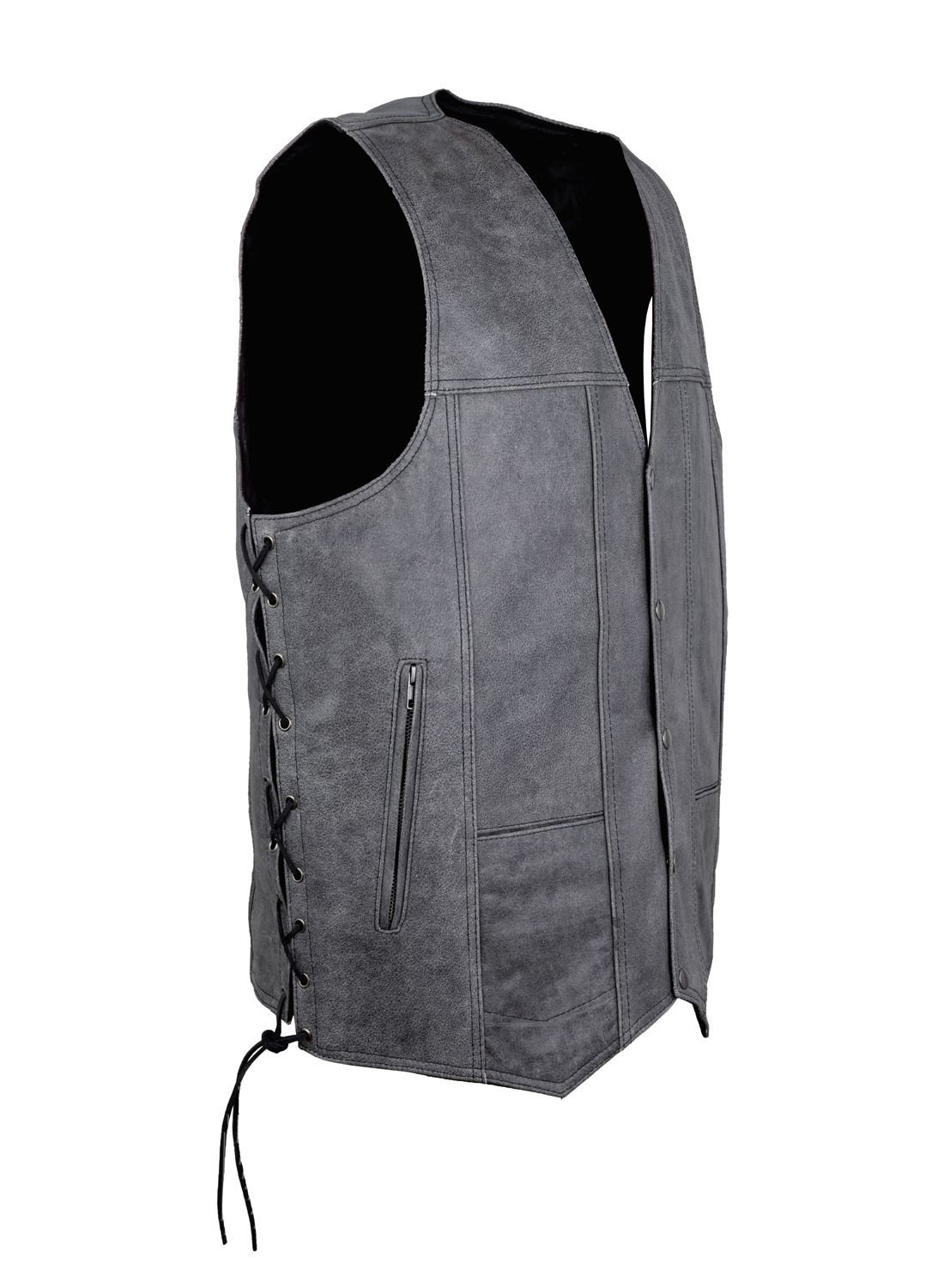 Leather Motorcycle Vest - Men's - Gray - 10 Pocket - MV310-16-DL - Image 4