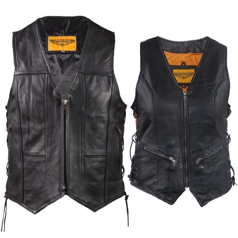 His and Hers Zipper Front Premium Leather Vests With Side Laces / SKU GRL-MV310-ZIP-11-LV8509-DL - Image 2