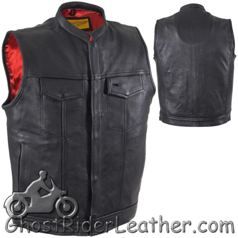 Leather Vest - Motorcycle Club - Red Lining - Premium - MV316-DL - Image 6