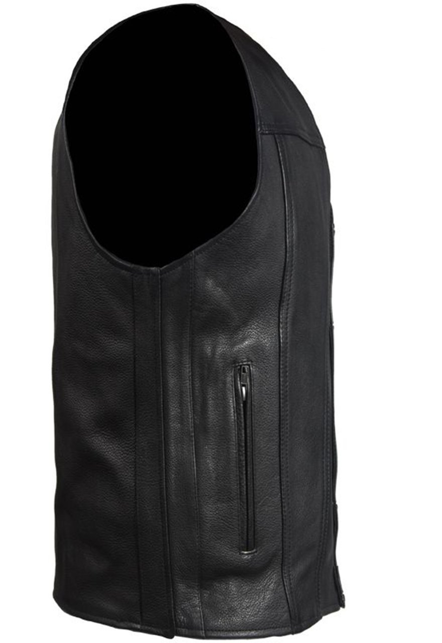 Leather Motorcycle Vest - Men's - Club Style - Gun Pockets - Up To Size 64 - MV8014-11-DL - Image 3