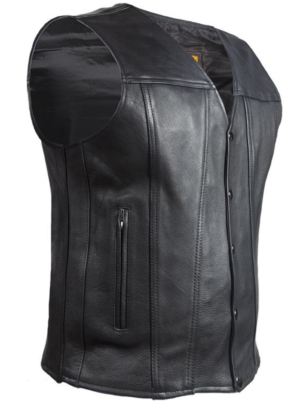 Leather Motorcycle Vest - Men's - Club Style - Gun Pockets - Up To Size 64 - MV8014-11-DL - Image 2