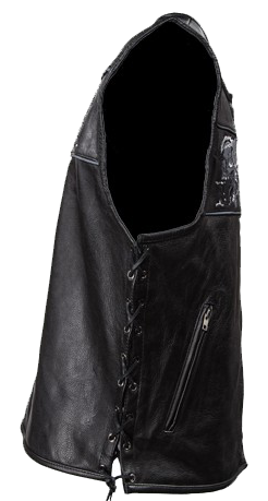 Leather Motorcycle Vest - Men's - Reflective Skulls - Gun Pockets - MV8025-11-DL - Image 14