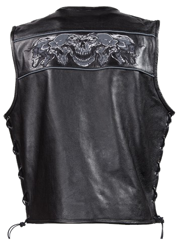 Leather Motorcycle Vest - Men's - Reflective Skulls - Gun Pockets - MV8025-11-DL - Image 15