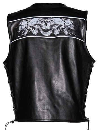 Leather Motorcycle Vest - Men's - Reflective Skulls - Gun Pockets - MV8025-11-DL - Image 17