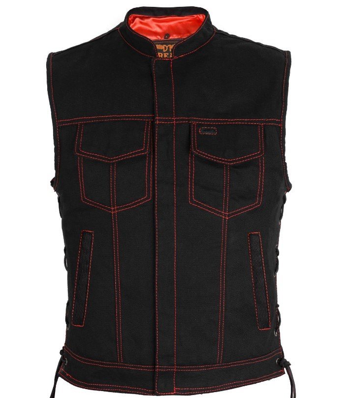 Denim Motorcycle Vest - Men's - Red Stitching - MV97320-ZIP-RTRL-BD-DL - Image 2